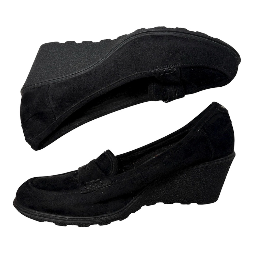 Avenue Black Suede Wedge Loafers
